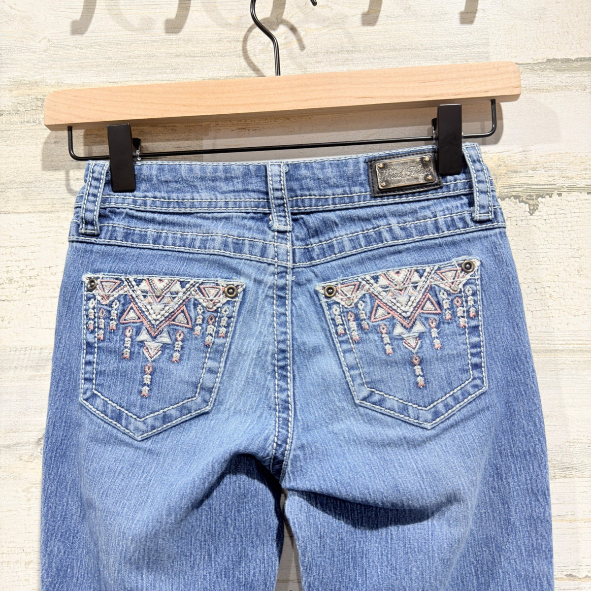 Wired Heart Bootcut Jeans Girls 7 Blue Cotton Spandex Western Flawed*7