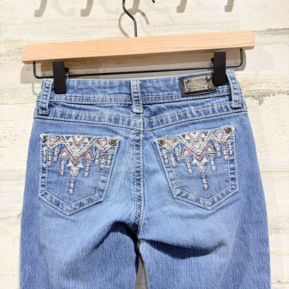 Wired Heart Bootcut Jeans Girls 7 Blue Cotton Spandex Western Flawed*7
