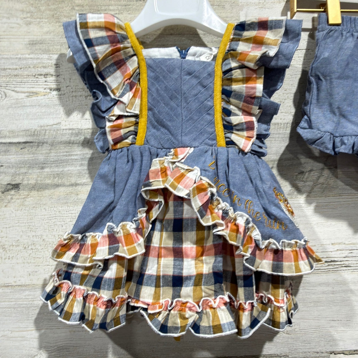 Evie's Closet Dance In The Rain Dress Set Girls 18M Blue Plaid Cotton NWT3