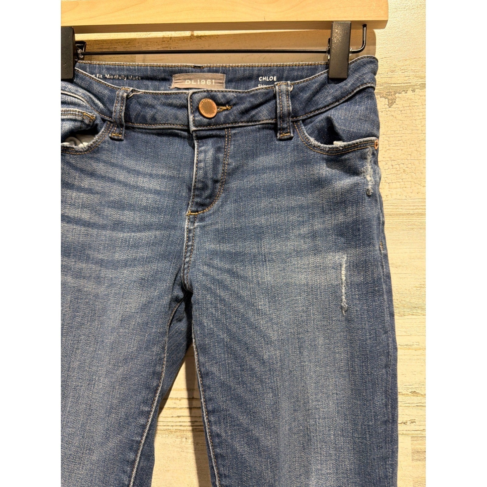 DL1961 Chloe Skinny Jeans Girls 12 Blue Distressed Raw Hem Denim EUC1