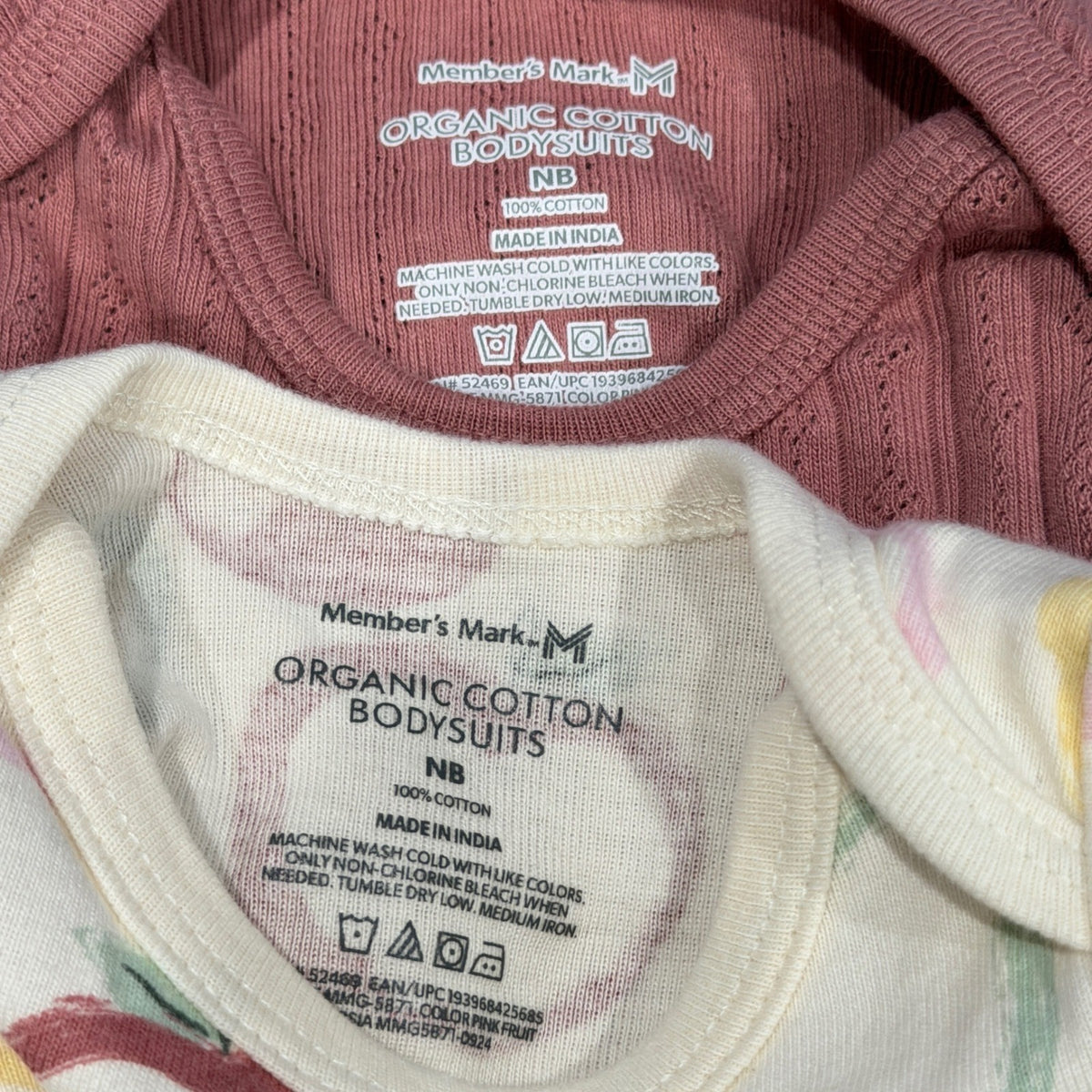 Member's Mark Bodysuit 4pk Girls NB Pink Fruit Ruffle Organic Cotton EUC6