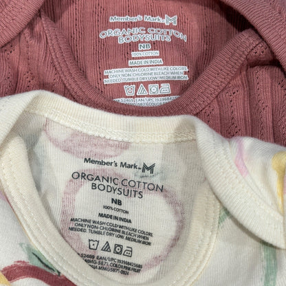 Member's Mark Bodysuit 4pk Girls NB Pink Fruit Ruffle Organic Cotton EUC6