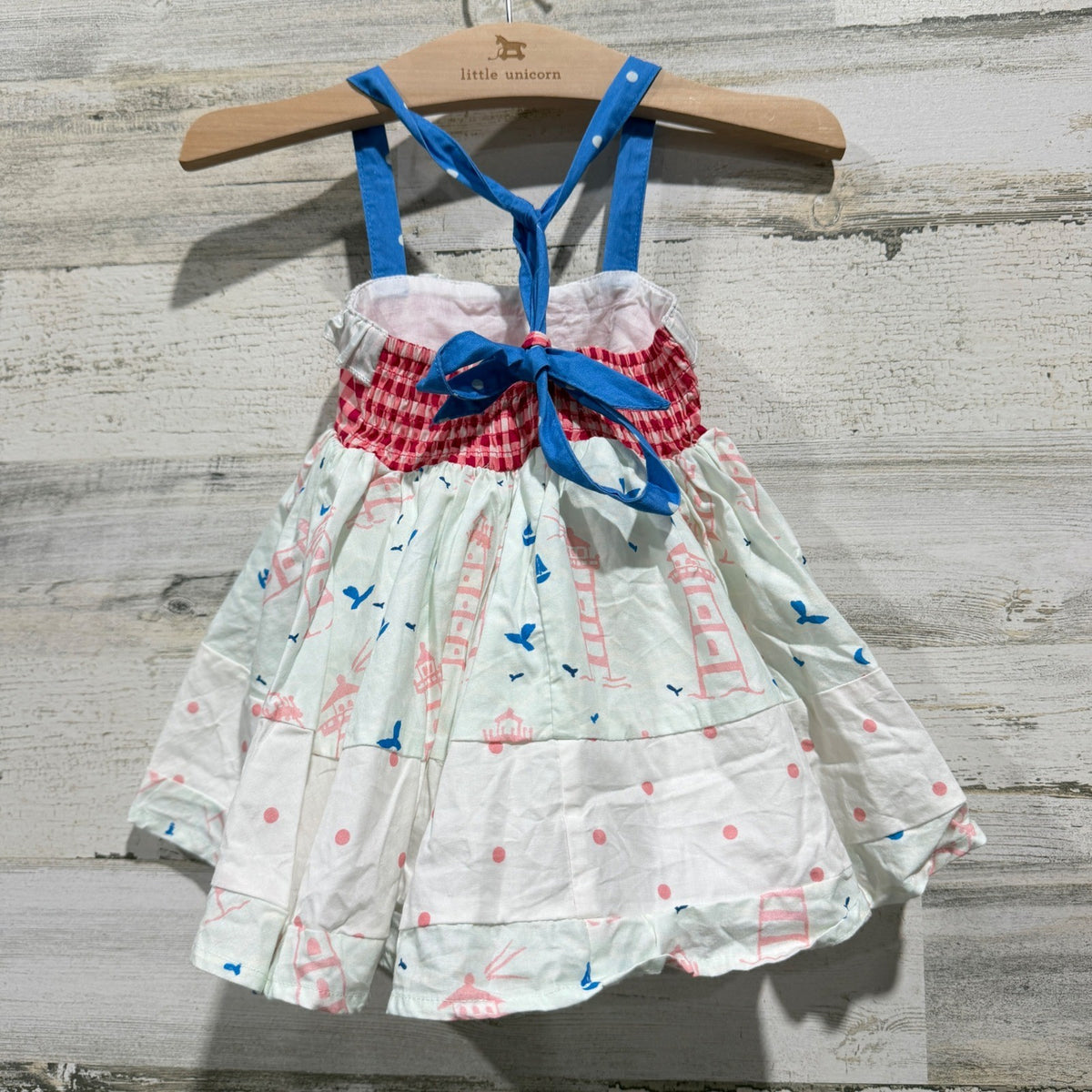 SweetHoney Lighthouse Nautical Dress Girls 12M Cotton Summer Boutique EUC4