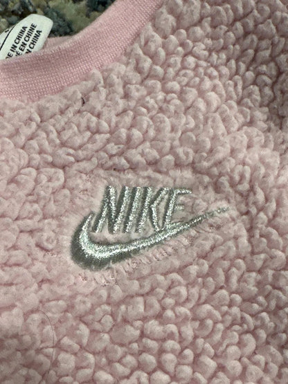 Nike Sherpa Fleece Sweatshirt Girls Size 5 Pink Embroidered Logo EUC2