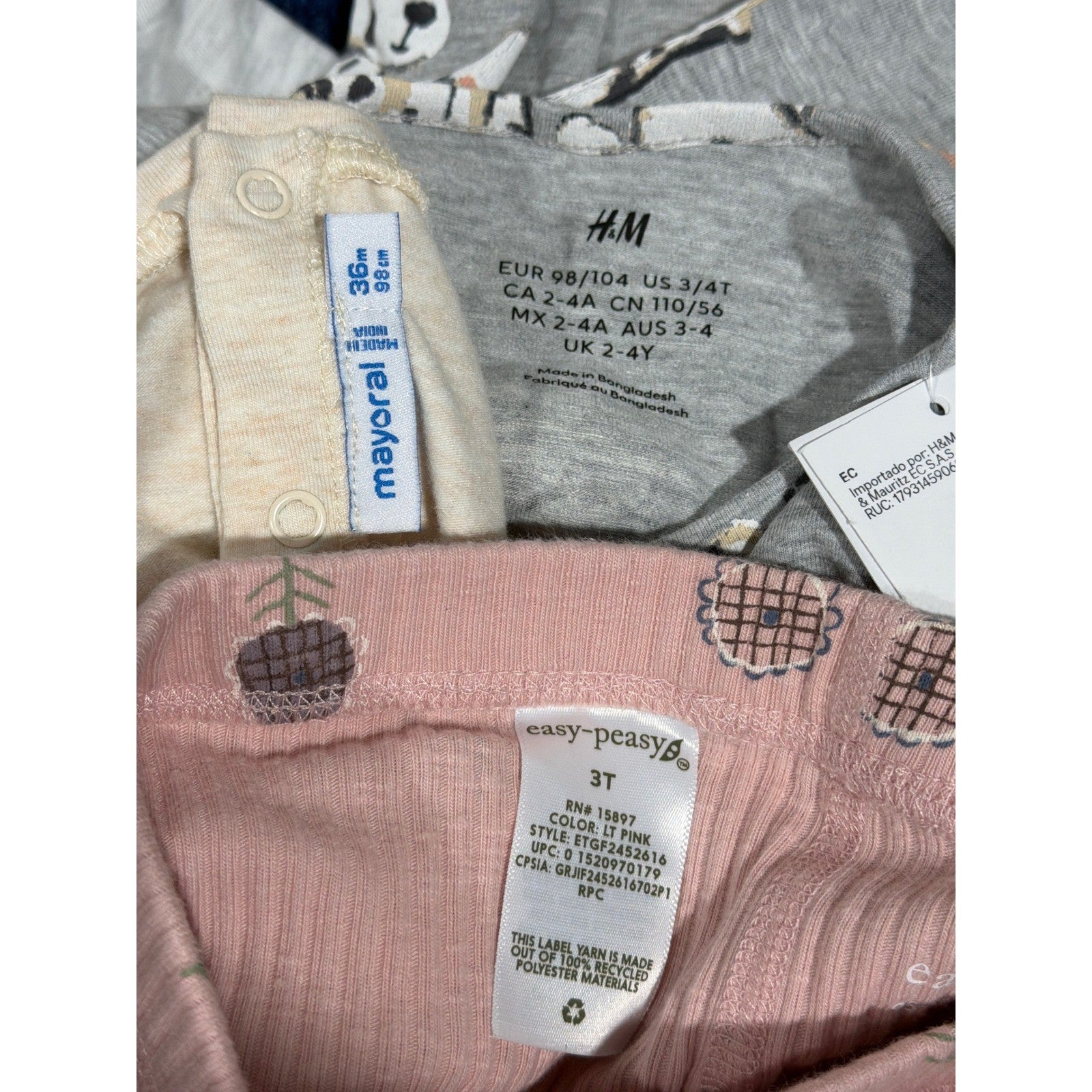 H&M Mayoral Easy Peasy Shirt Pants Girls 3T Gray Pink Dalmatian Floral NWT EUC4