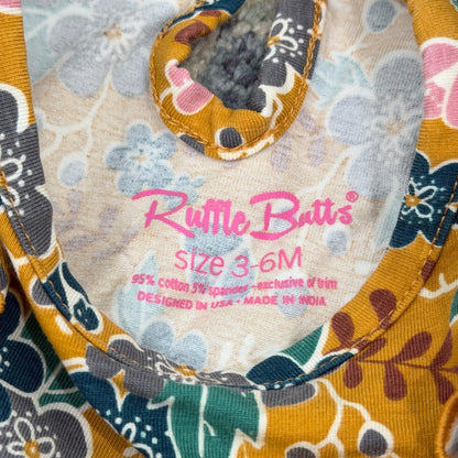 RuffleButts Dress Girls 3-6M Mustard Yellow Floral Ruffle Boho EUC2