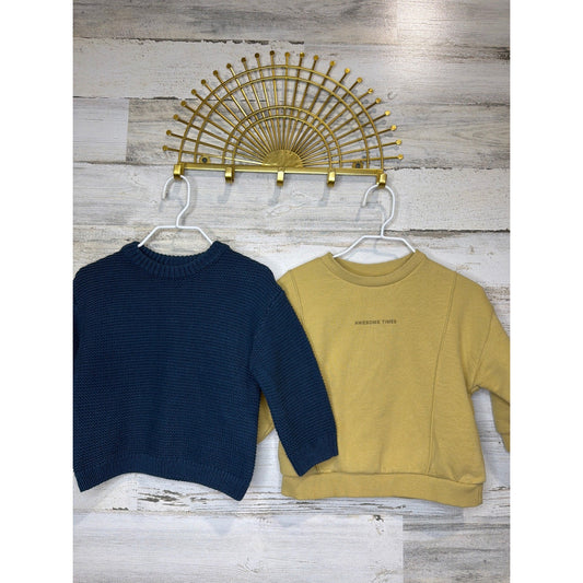 Zara Sweater Sweatshirt Bundle Boys 9-12M Navy Yellow Waffle Knit Awesome EUC0