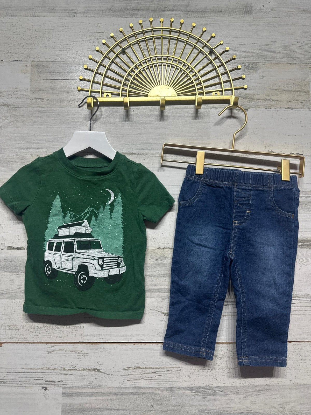 Outfit Boys 12-18M Green Blue Graphic Tee Denim Jeans Cat & Jack0