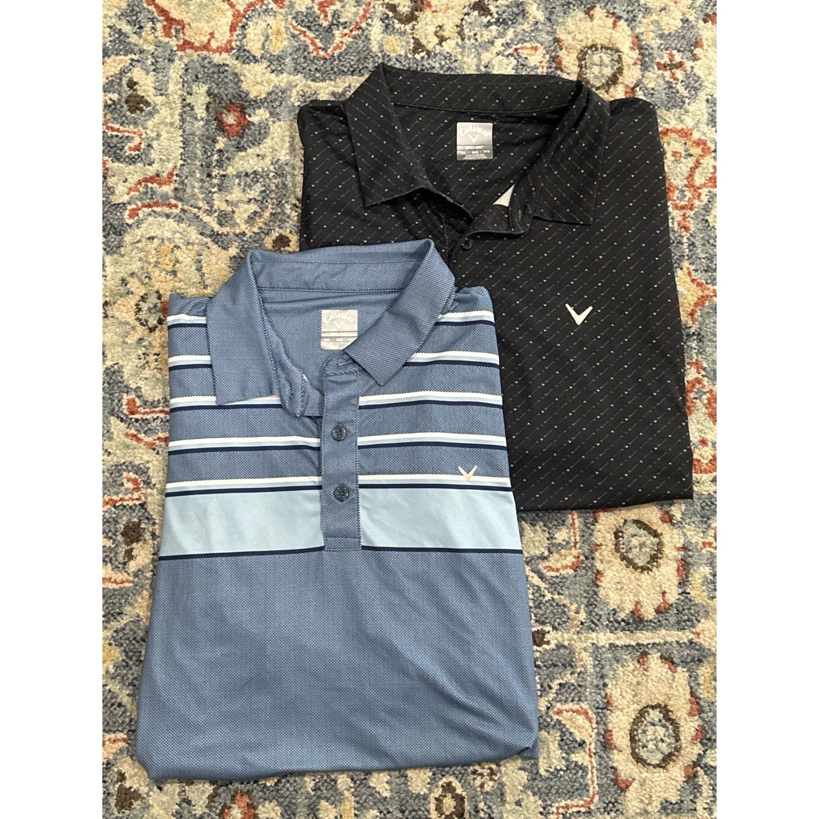 Callaway Golf Polo Shirt Lot Mens XXL Blue Black Striped Microprint0