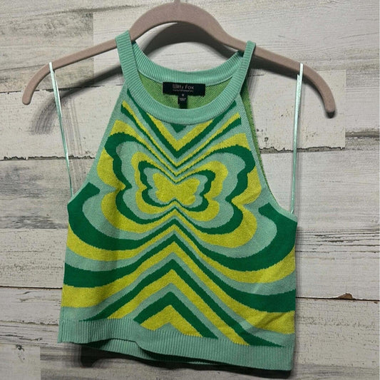 Witty Fox Halter Top Women Medium Green Butterfly Psychedelic Knit Crop EUC0