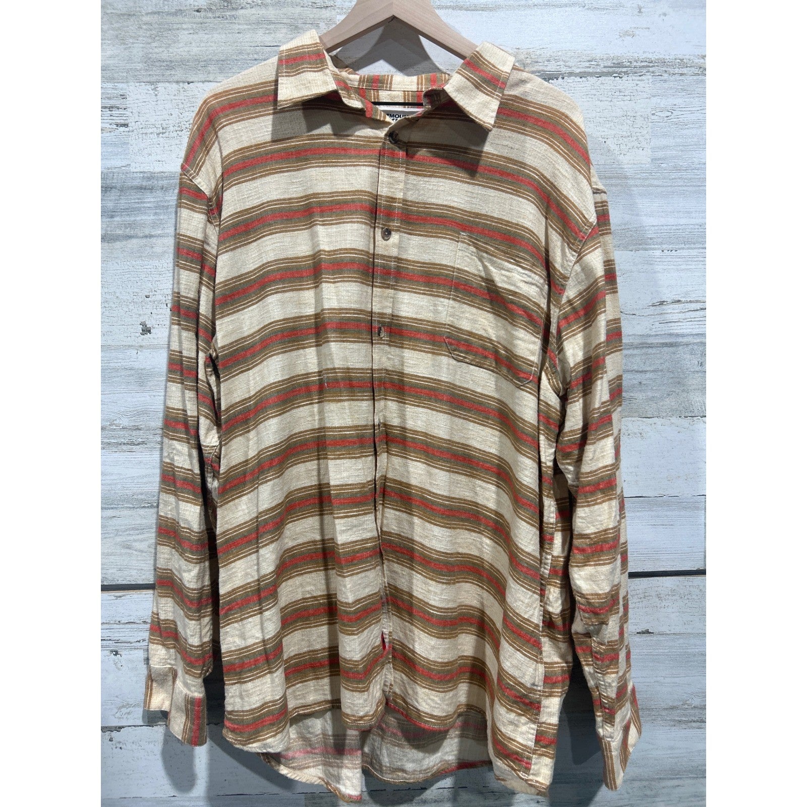 Mountain Khakis Button Down Shirt Mens XXL Beige Striped Gorpcore EUC0
