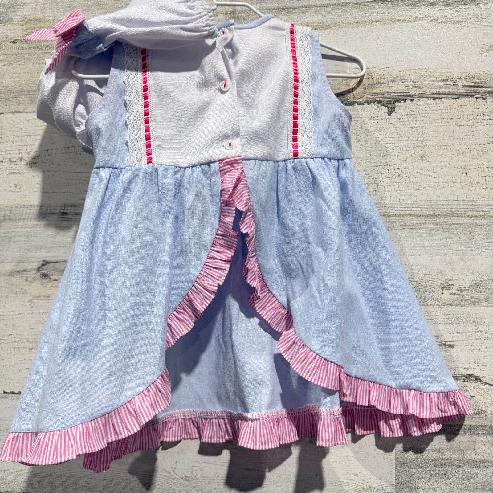 Willbeth Dress Set Girls 12M Blue Pink Floral Embroidered Heirloom Coquette2