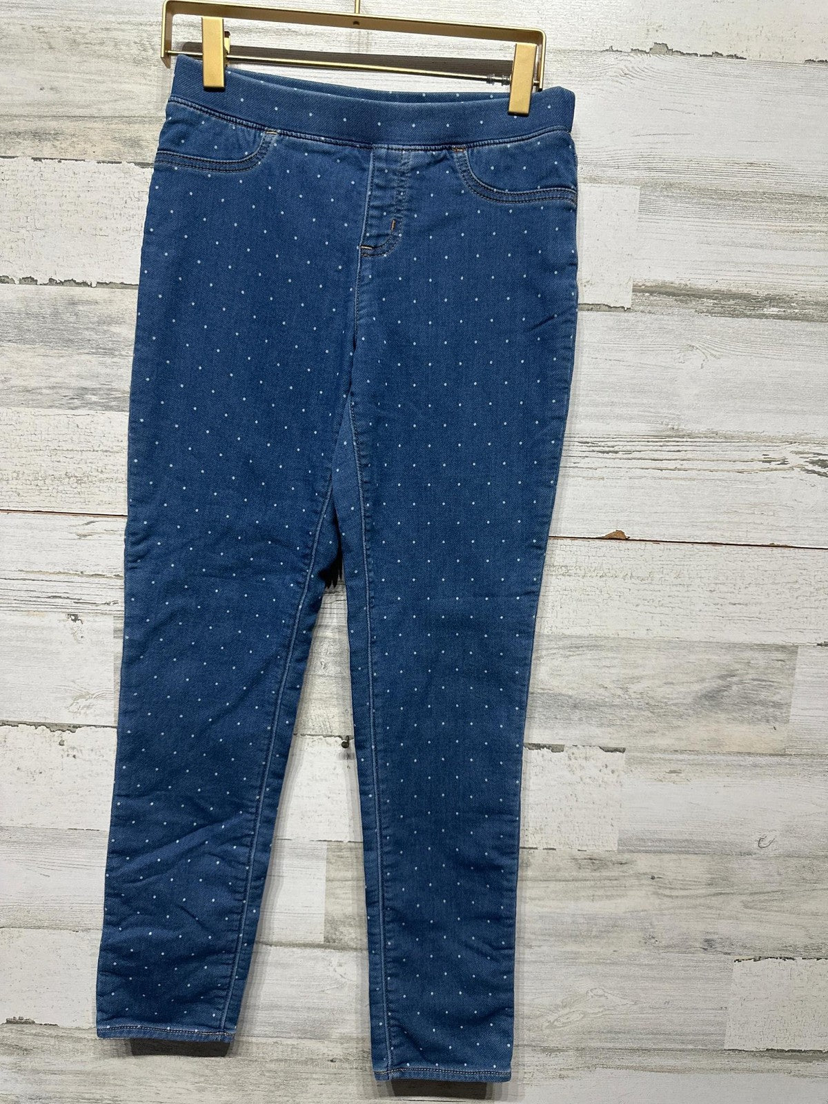 Lands' End Jeggings Girls 12 Blue Polka Dot Stretch Denim Pull On EUC0