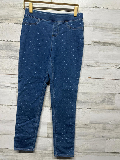 Lands' End Jeggings Girls 12 Blue Polka Dot Stretch Denim Pull On EUC0
