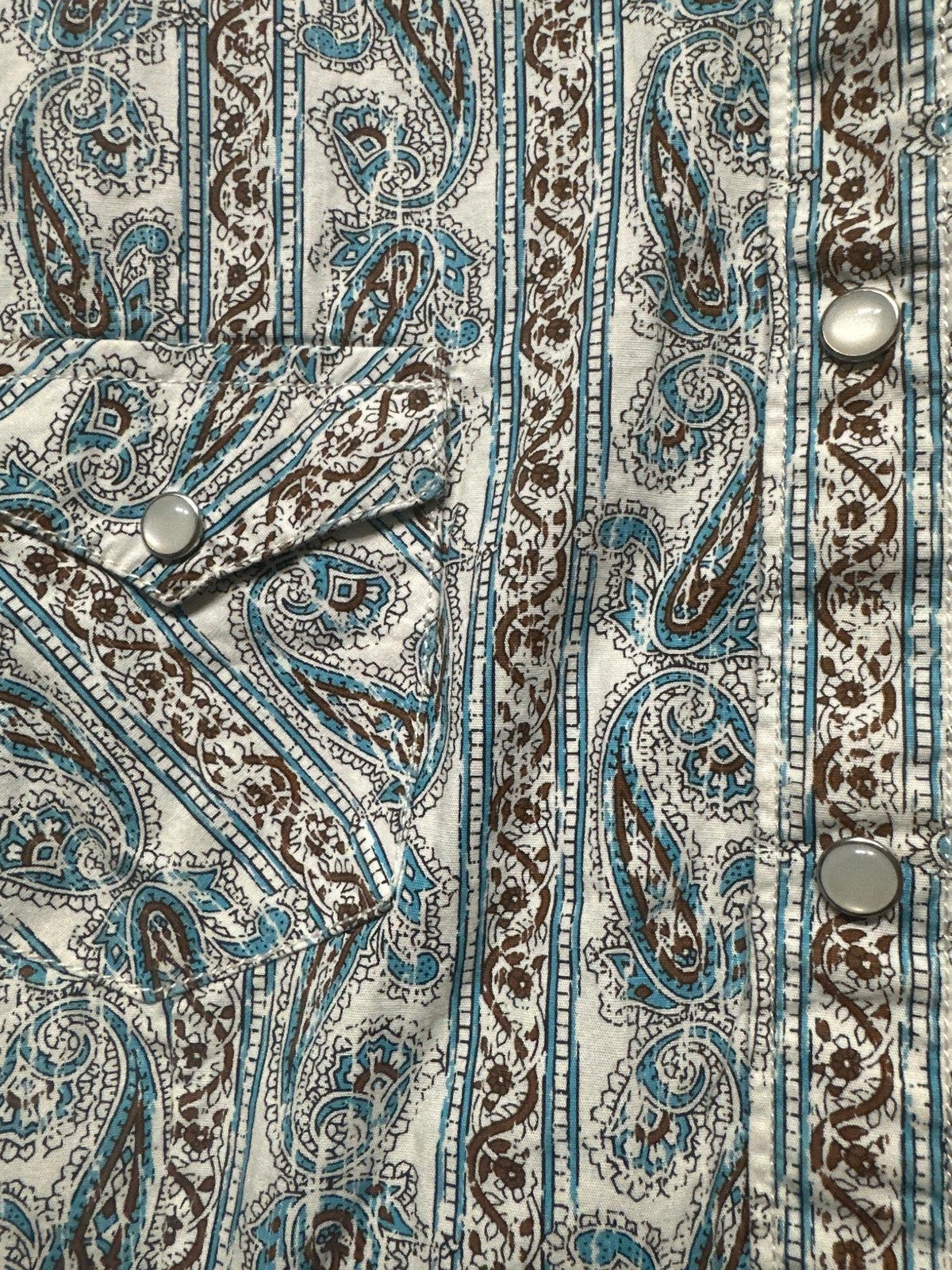 Panhandle Rough Stock Western Shirt Mens M Blue Paisley Embroidered Snap EUC5