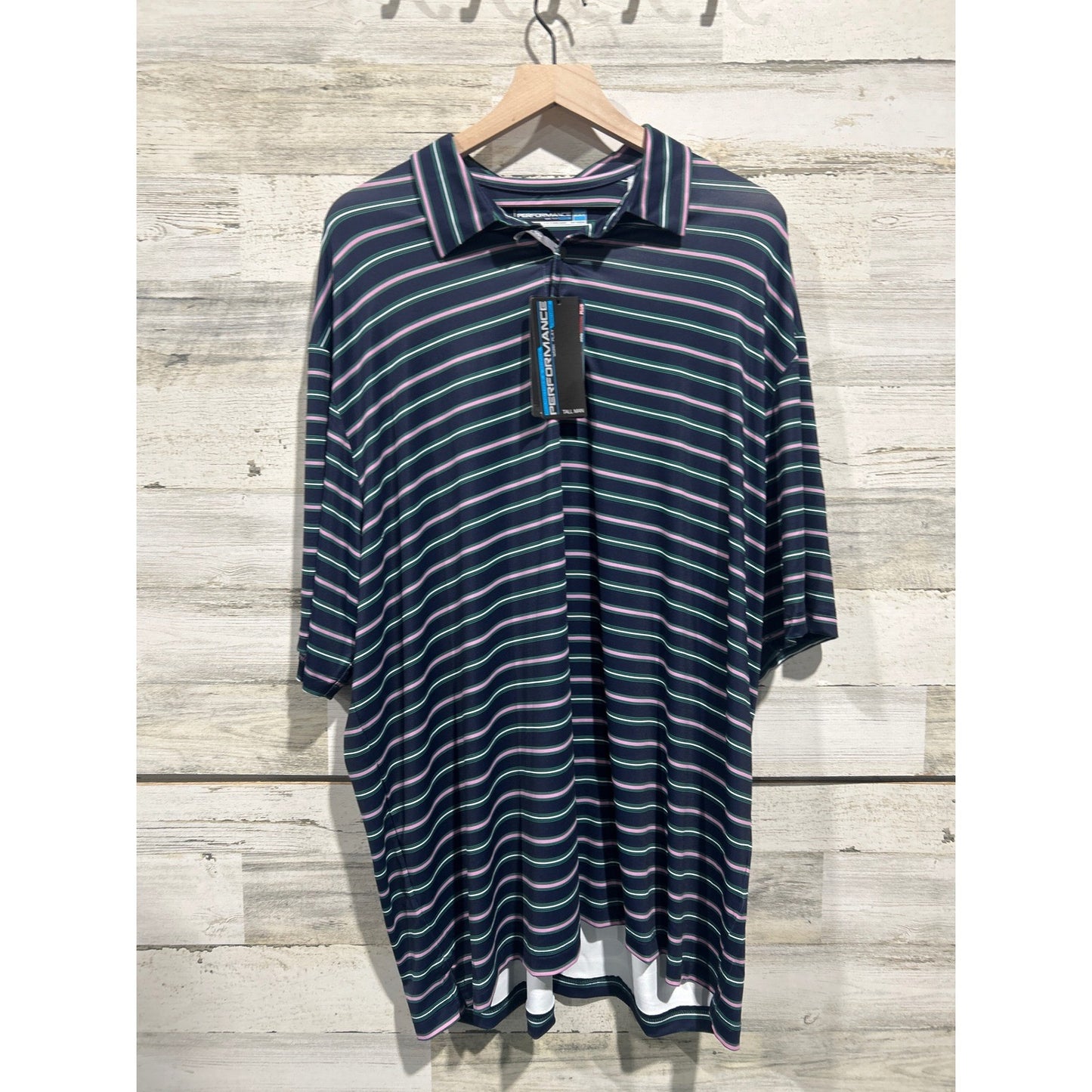 Roundtree Yorke Polo Shirt Men 2XT Navy Striped Performance Golf NWT0