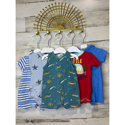 Romper Bundle Boys 0-3M 3M Blue Red Fish Star Nautical Vacay Resort Camp0