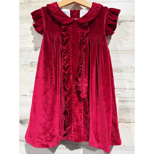 Lil Cactus Velvet Dress Girls 3T Ruffle Trim Holiday Christmas Classic EUC0