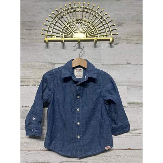 Wrangler Button Down Shirt Boys 2T Navy Blue Long Sleeve Chambray EUC0