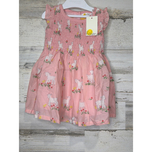 Baby Boden Smocked Dress Girls 6-9m Pink Lamb Floral Print Cottagecore NWT0
