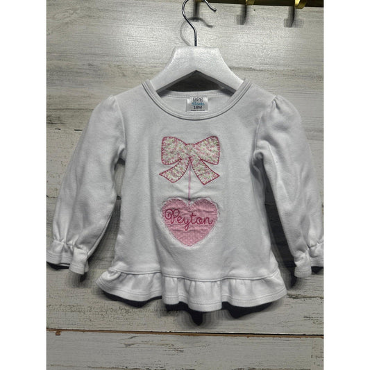 ARB Blanks Ruffle Top Girls 18M White Pink Peyton Heart Bow Applique Shirt0