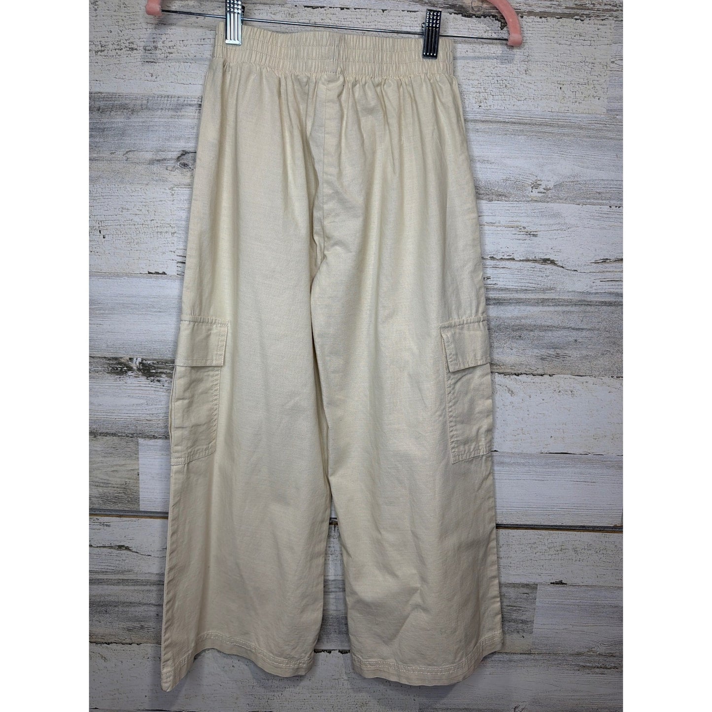 Art Class Wide Leg Pants Girls S 6-7 Cream Cotton Cargo Utility Boho EUC3
