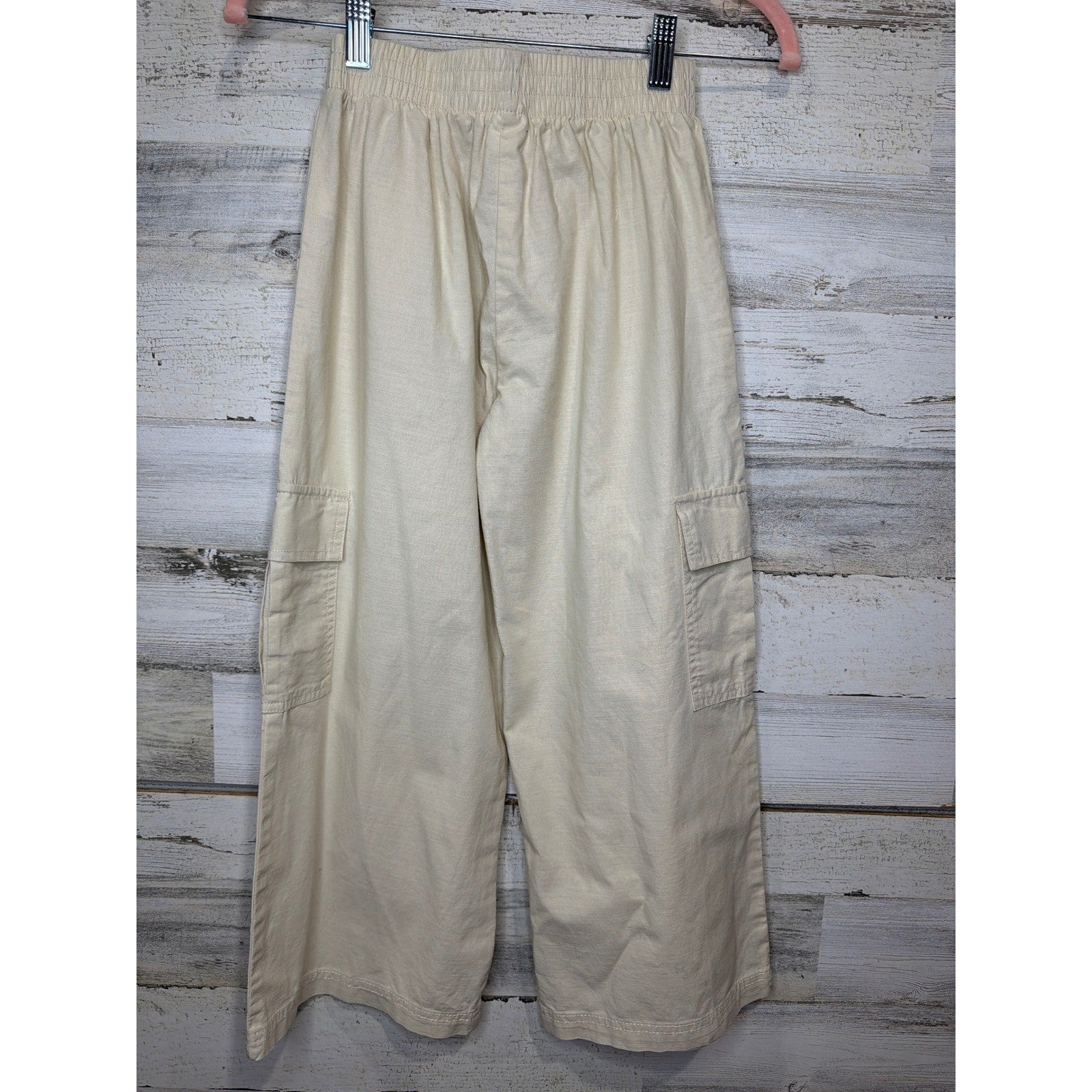 Art Class Wide Leg Pants Girls S 6-7 Cream Cotton Cargo Utility Boho EUC3