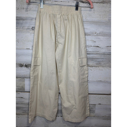 Art Class Wide Leg Pants Girls S 6-7 Cream Cotton Cargo Utility Boho EUC3