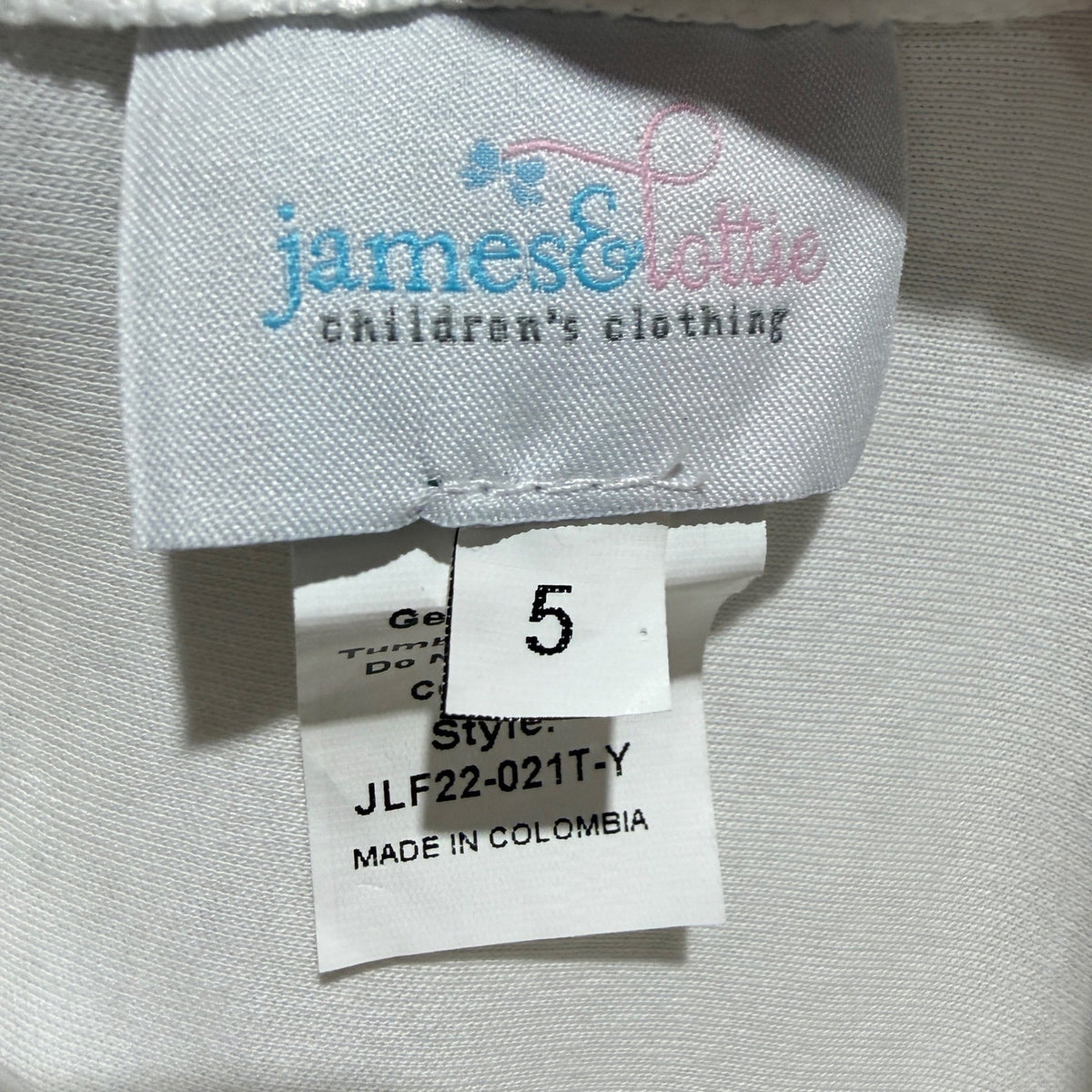 James & Lottie Ruffle Collar Top Girls Size 5 White Pink Pima Cotton Classic EUC3