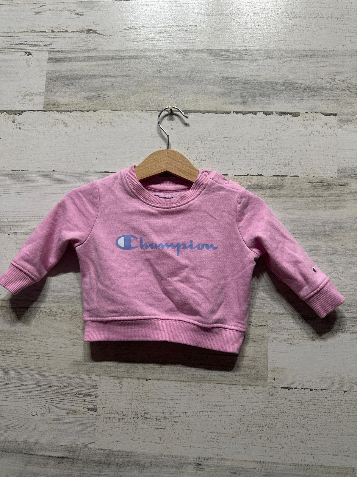 Champion Sweatshirt Girls 0-3M Pink Script Logo Pullover EUC0
