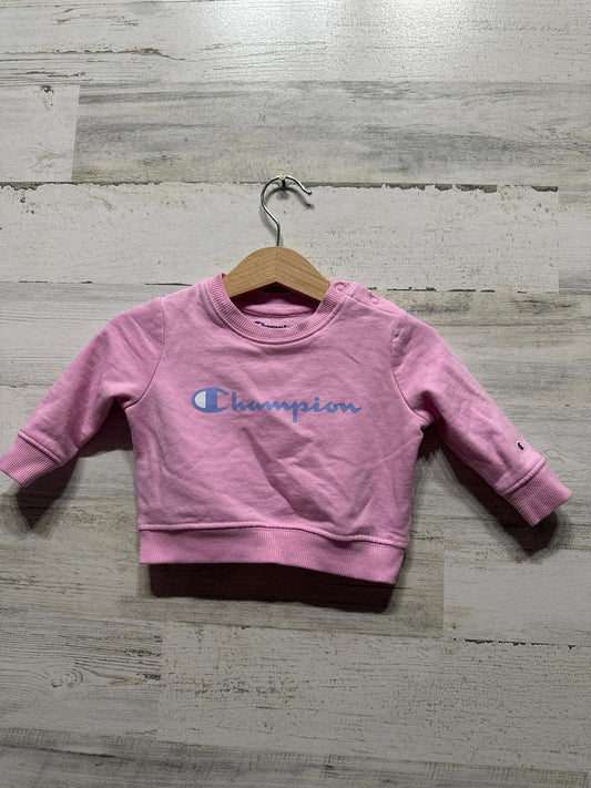 Champion Sweatshirt Girls 0-3M Pink Script Logo Pullover EUC0