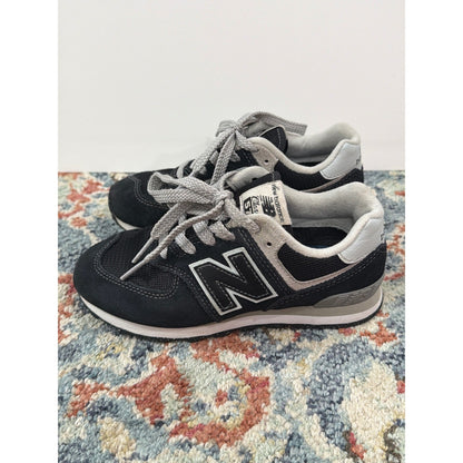 New Balance 574 Shoes Boys 13 Black Grey Suede Mesh Retro Classic EUC4