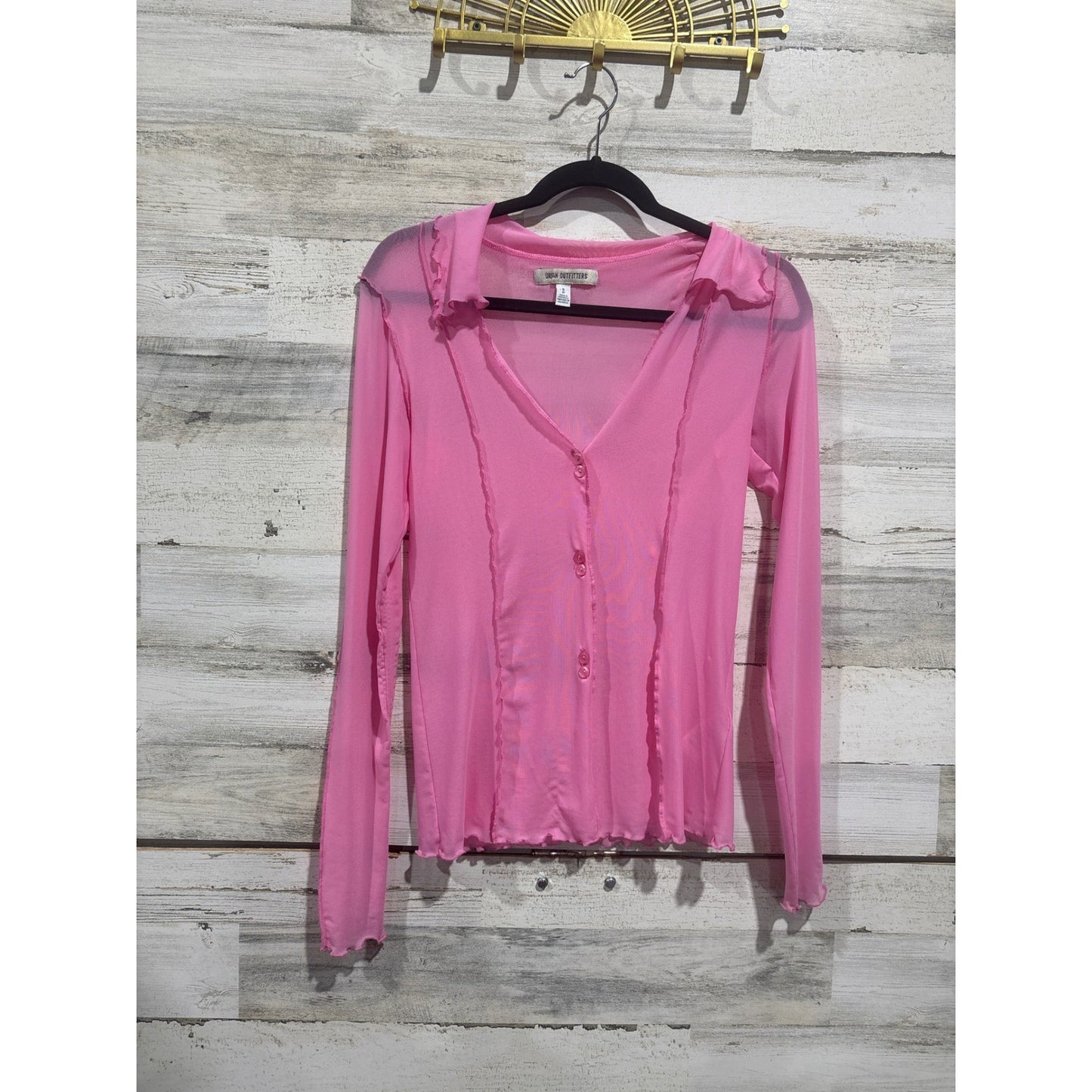 Urban Outfitters Top Womens S Pink Mesh Lettuce Edge Y2K Barbiecore EUC0
