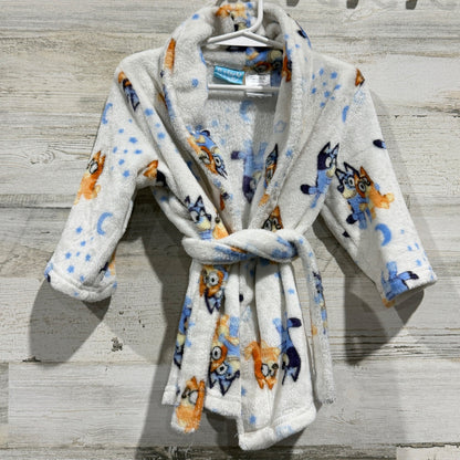 Bluey Bingo Fleece Robe Toddler 2T White Blue Polyester Character Loungewear EUC0