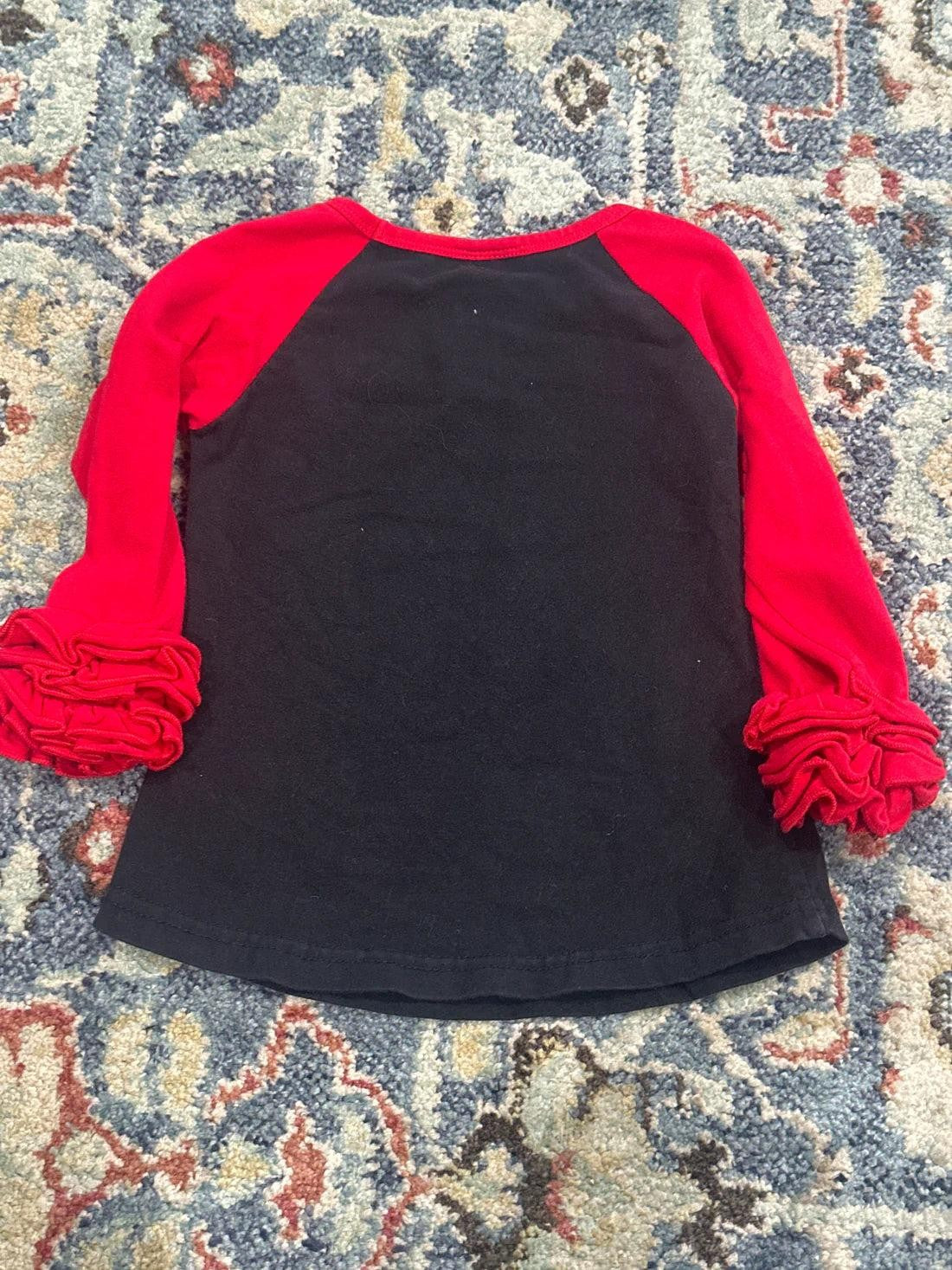 Raglan Top Girls 3T Black Red New Year Wishes Ruffle EUC2