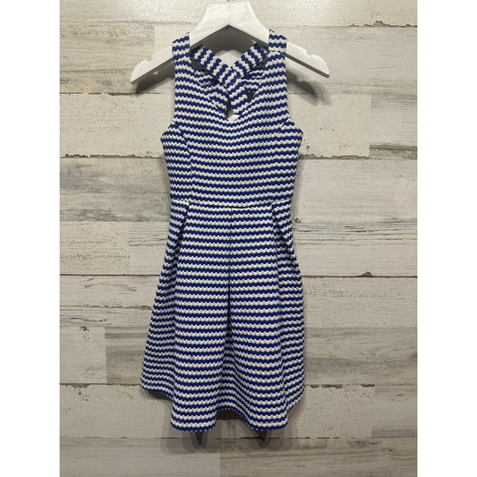 Ava & Yelly Dress Girls 4 Blue White Striped Bow Back Nautical Preppy EUC0