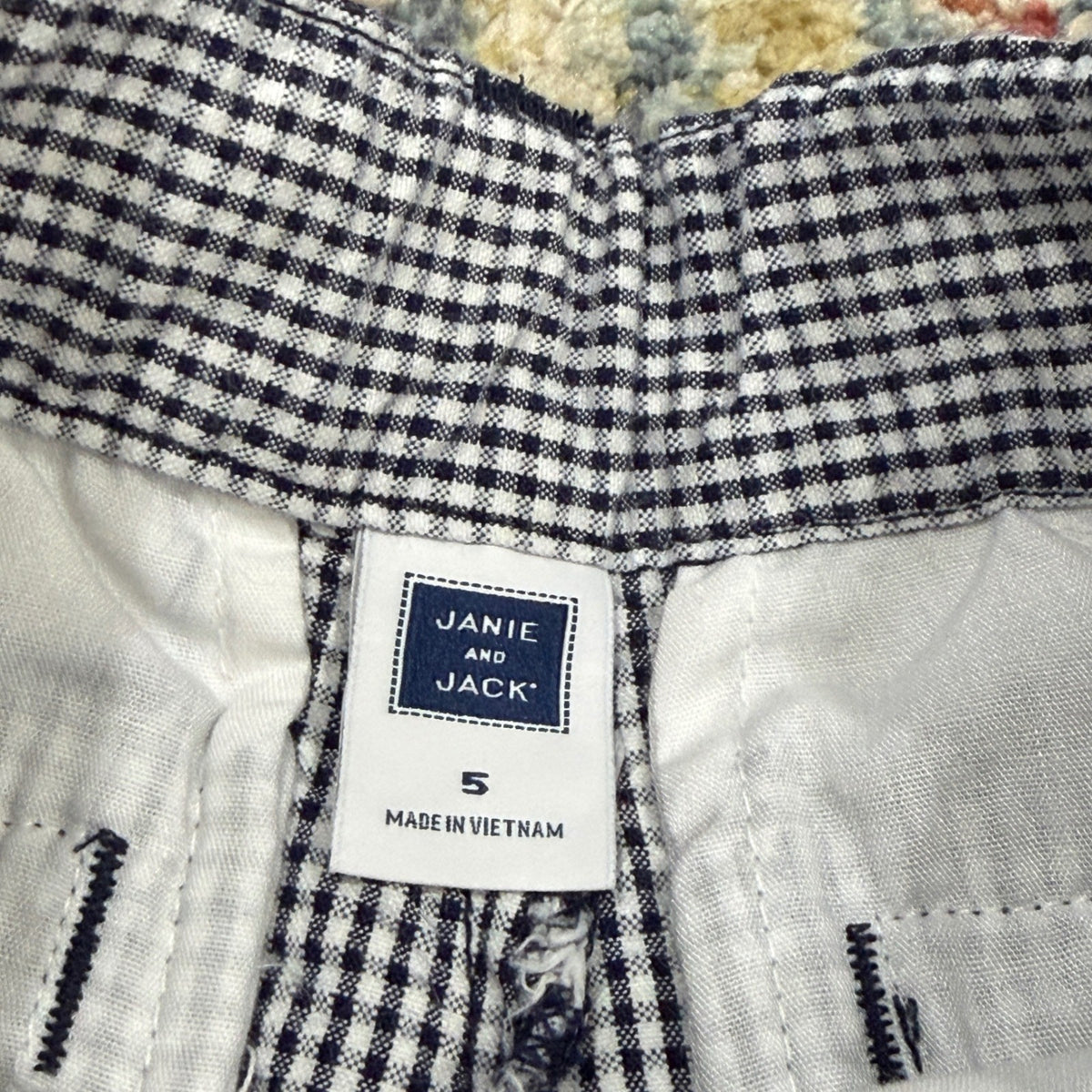 Janie and Jack Gingham Shorts Boys 5 Navy Blue Check Preppy Classic GUC*6