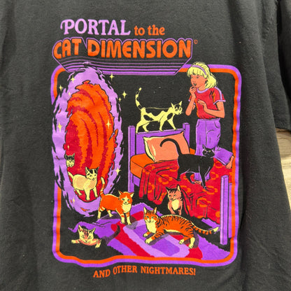 Steven Rhodes Portal to the Cat Dimension Tee Women Medium Black Cotton Retro1