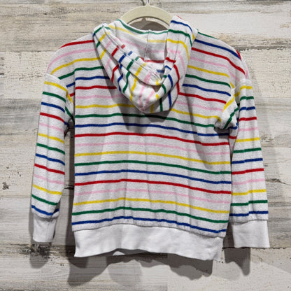 Hanna Andersson TerryCloth Hoodie Girls 5 White Rainbow Stripe Beach Scandi GUC*4