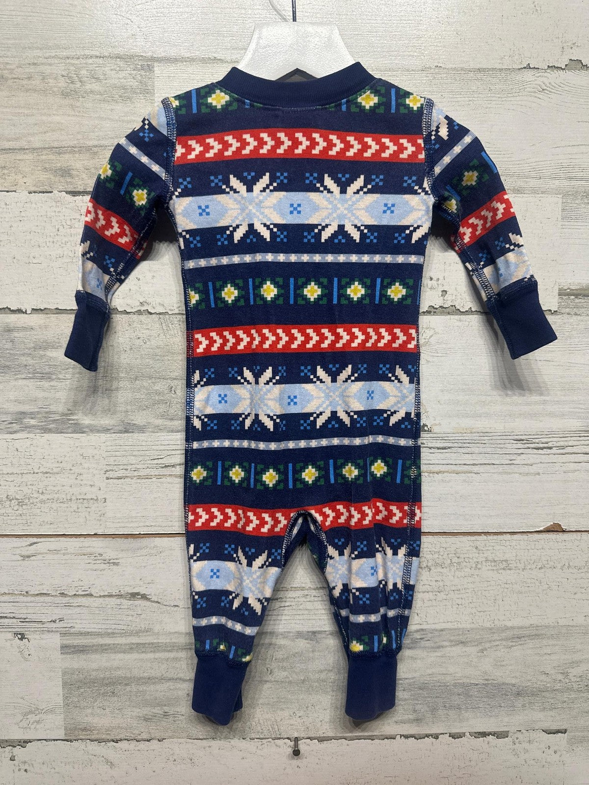 Hanna Andersson Pajamas Kids 3-6M Navy Fair Isle Snowflake Organic Cotton EUC1
