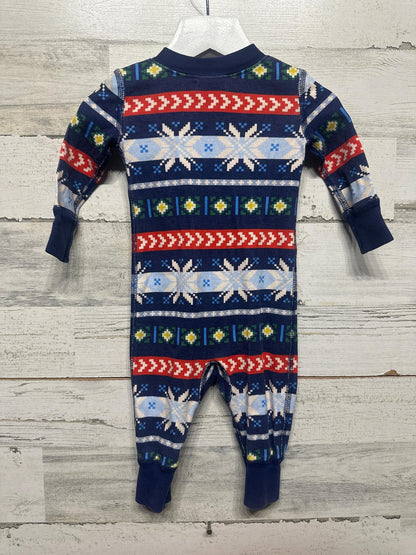 Hanna Andersson Pajamas Kids 3-6M Navy Fair Isle Snowflake Organic Cotton EUC1