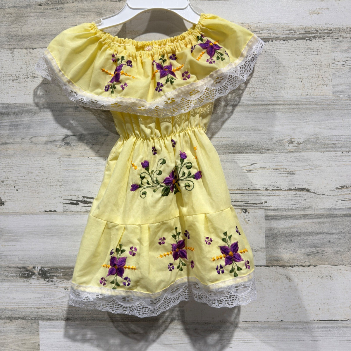 Mexican Floral Embroidered Dress Fits Girls 2T/3T Yellow Traditional Festive0