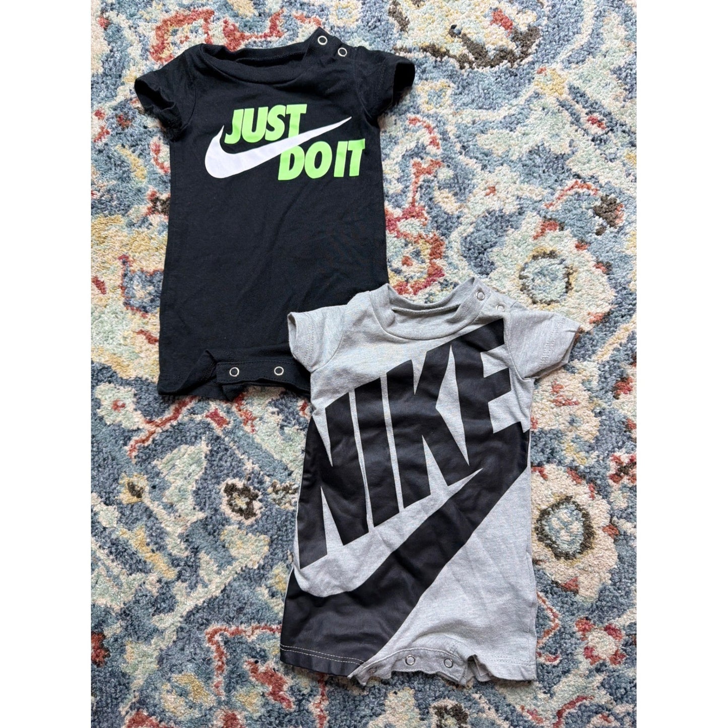 Nike Romper Set Boys Newborn Black Grey Just Do It Swoosh Sporty EUC0