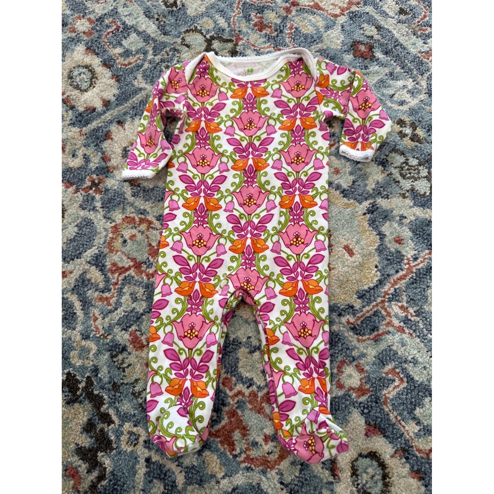 Vera Bradley Floral Footie Sleeper Baby Girls 3-6M Pink Orange Green Retro0
