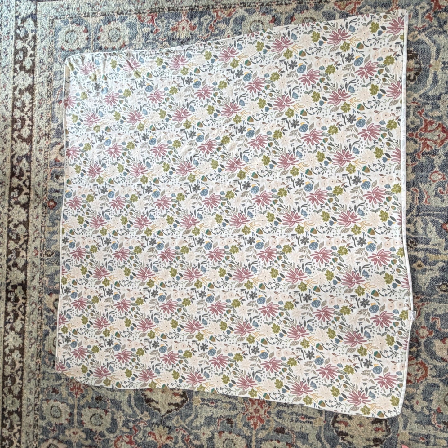 Copper Pearl Swaddle Blanket Baby White Floral Woodland Autumn EUC3