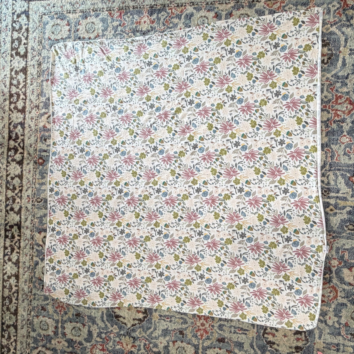 Copper Pearl Swaddle Blanket Baby White Floral Woodland Autumn EUC3