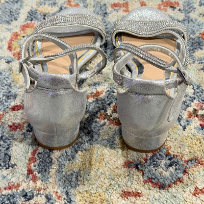 Copper Key Rhinestone Dress Sandals Girls 1 Silver Glitter Block Heel Glam GUC3