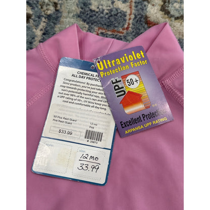 UV Skinz Rash Guard Girls 12M Pink Long Sleeve UPF 50+ Sun Shirt NWT2
