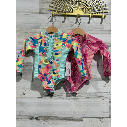 Jessica Simpson Rash Guard Girls 12M Mint Pink Floral Tropical Bundle0