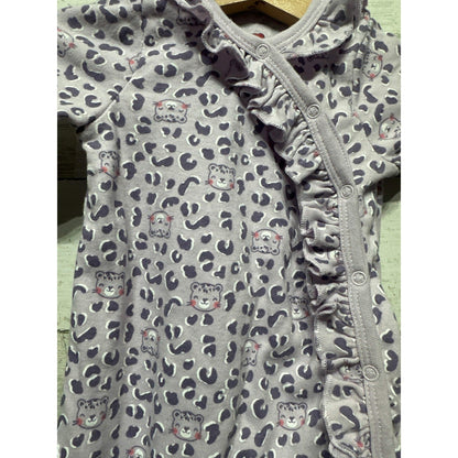 Mini Hop Footed Sleeper Girls 9M Purple Leopard Print Ruffle Snap EUC1